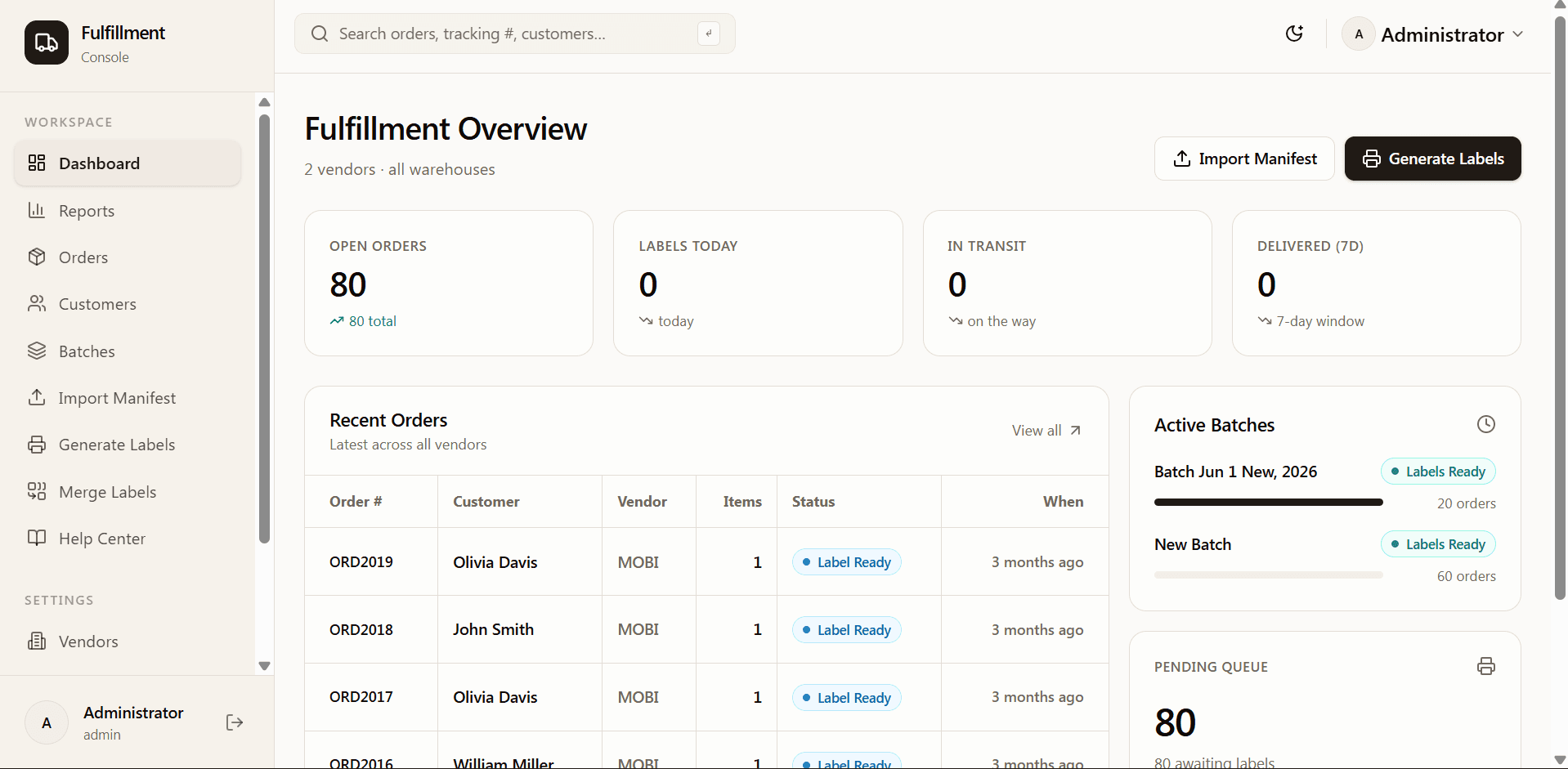 Fulfillment Order Management System screenshot